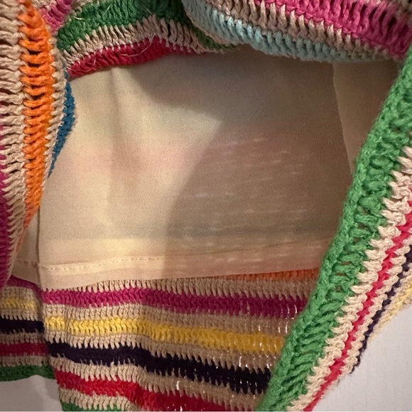 MODA INTERNATIONAL Striped Crochet Skirt with Flowers women S Stretch - Picture 2 of 7